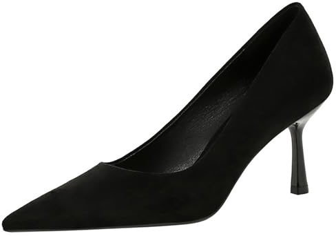 Gueploer Décolleté in Pelle Scamosciata, Modello Donna con Punta Affusolata E Tacco Sottile Classico, Tacco da 6,5 Cm, Adatte per Feste, Vita Quotidiana E Lavoro,Nero,34 EU