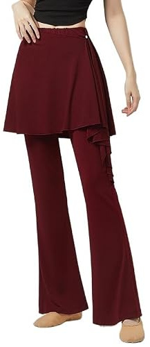 Générlque Balettdansbyxor för kvinnor och flickor, utsvängda långa byxor, hög midja, yogaleggings med kjol, dansdräkter för vuxna, Färg: röd, XS