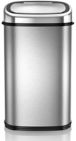 Tower T80901 Stainless Steel Kitchen Bin with Sensor Lid, Automatic Soft-Close, Manual Override, 58 Litre, Silver