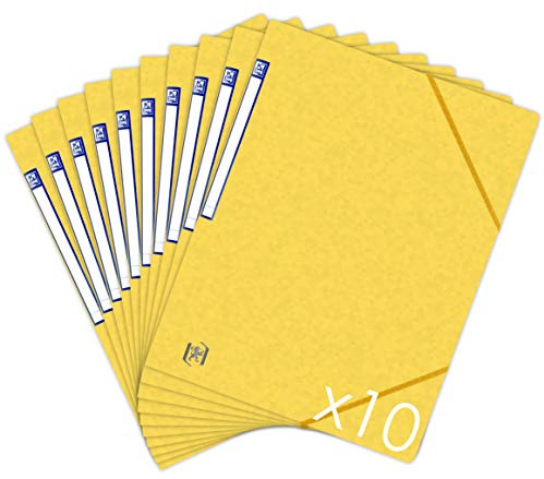 Oxford TopFile+ Pack of 10 Cardboard Folders Without Flaps with Elastic Bands A4 Format Yellow