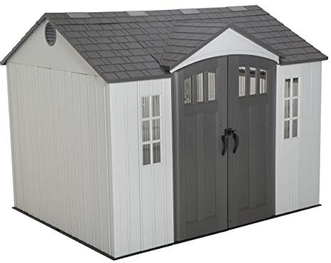 Lifetime 10×8 Ft. Outdoor Storage Shed, Dual‑Wall HDPE with Steel‑Reinforced Structure, Side‑Entry Doors with Windows, Skylight, Screened Vents, Adjustable Shelves, Slip‑Resistant Floor, UV‑Protected