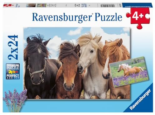 Ravensburger Puzzle per Bambini a Partire dai 4 Anni, 2 Puzzle da 24 Pezzi Ciascuno, 26x18cm, Cavalli