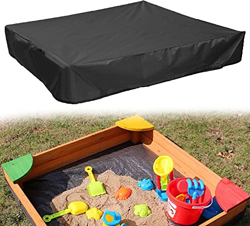 COOSOO Sandbox Cover Waterproof with Drawstring Sandbox Protective Square with Elastic Dust Protection for Sandpit Pool Toys Indoor Outdoor Garden Black