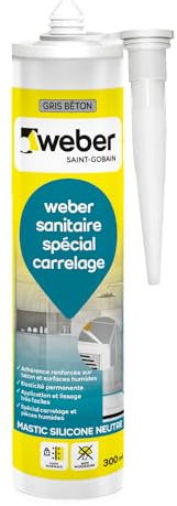 Weber Mastic silicone résistant aux moisissures, gris béton, 300 ml, spécial sanitaire, WEBERSEAL SANITARY