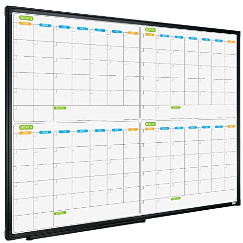 JILoffice Magnetic Dry Erase Calendar Whiteboard, 4 Month White Board Planner 36 X 24 Inch, Black Aluminum Frame Wall Mounted Board for Office Home and School
