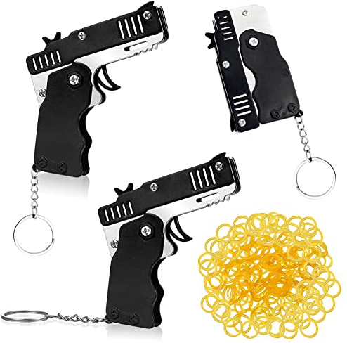 2 Stück Gummibandpistole Spielzeug,Easy Load Faltbare handgefertigte Spielzeugpistole,120 Gummibändern,Klappbar,Weich Elastisch Gummibänder Gummiwerfer,Teenager Schießen Spiel Outdoor