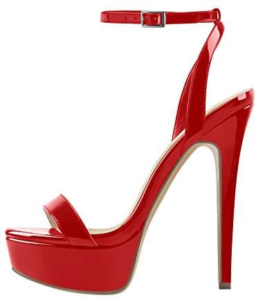 Only maker Sandalias de tacón alto con plataforma para mujer Tacón Stiletto, Rojo lacado, 46 EU