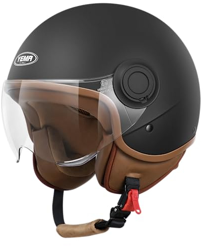 YEMA Helmet Jethelm DW-631 Moped Scooter ECE 3/4 Halbhelm für Herren Damen (Black, XL)