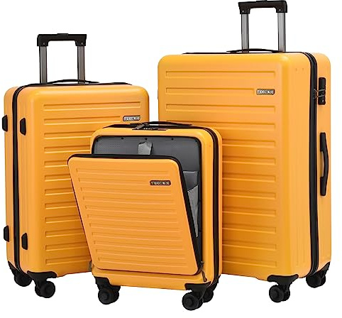 TydeCkare 20/24/28 Gepäckset, 20 Handgepäck mit Laptopfach 34L (55x39x20 cm), 24 Hartschalenkoffer 65L, 28 Zoll Koffer 101L, TSA Schloss, Orange