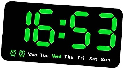 perfk Digitaluhr, LED-Desktop-Wecker, großes Display, LED-Uhren, elektronische Uhr, Wanduhr für Schlafzimmer, Flur, Teenager, daneben, Büro, GRÜN