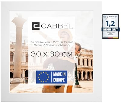 CABBEL Bilderrahmen 30x30 cm, Weiß, stabiles MDF-Holz Rahmen, bruchsicherem Plexi-Glas, zum Aufhängen, ideal für Fotos/Bilder/Collage