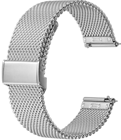 BISONSTRAP 316L Edelstahl Mesh Uhrenarmband für Damen und Herren, Gewebtes Metall Armband, 20mm, Silber
