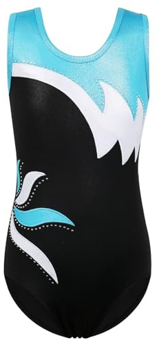 ZNYUNE Ragazza Body Ginnastica Classica senza Maniche con Paillettes B208 BlackAqua 14A