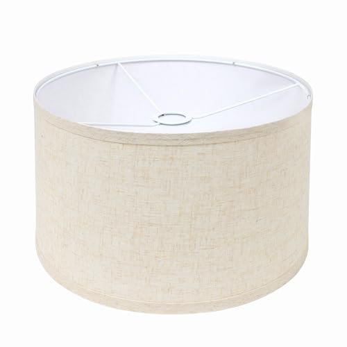 OUTON Beige Large Drum Lamp Shades for Floor Lamps, 16 Top x16 Bottom x 9 High, Easy to Assemble, Floor Lamps & Torchieres, Replacement Linen Lampshades for Bedside Lamp (1.65 Spider)