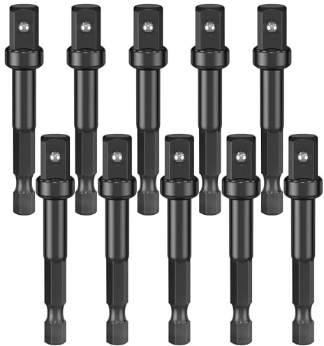3/8 Impact Adapter, 10 Pack Socket Adapter 1/4 Inch to 3/8 Socket Adapter Kit for Impact Driver, Automotive DIY, Extension Socket Driver Bits, Handle Nut Driver and Drills