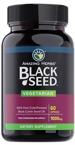 Amazing Herbs Black Seed Oil Capsules - Black Seed Oil Pills, Black Cumin Seed Oil Capsules, Cold Pressed Nigella Sativa Supplement, Blackseed Oil, Non GMO, 100% Pure - 60 Vegetarian Capsules, 1000 mg