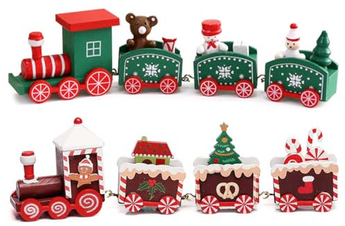 Cadimus Weihnachten Tischdeko,2 Stück Weihnachtszüges aus Holz,Weihnachtszug Deko, Weihnachten Neujahr Geschenke，Weihnachtsmann Weihnachtsbaum Schneemann Rentier sdeko