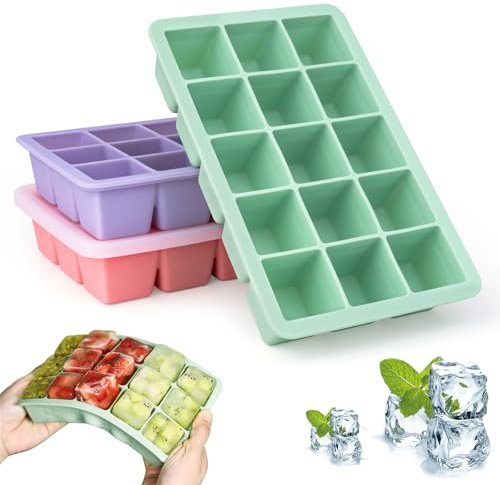 Eiswürfelform mit Deckel, 3 Stück Silikon Eiswürfelbehälter BPA Frei Eiswürfelformen Stapelbar Eiswürfel Form Eiswürfelschalen für gekühltes Wasser, Getränke, Whiskey, Cocktail, Lebensmittel