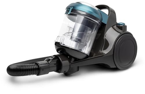 H.Koenig STC62 Aspirador Ciclónico sin Bolsa, Silencioso, Potente 850 W, Capacidad 2.5L, Compacto y Ligero para Suelos Duros, Tejidos y alfombras, Filtro HEPA12, Azul