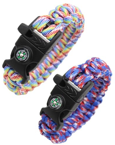KGDUYC Pulsera de 2 piezas de cuerda de paracaídas trenzada, pulsera de supervivencia al aire libre, pulsera multiusos de cuerda de paracaídas,silbato, brújula(como se muestra en la figura 2)