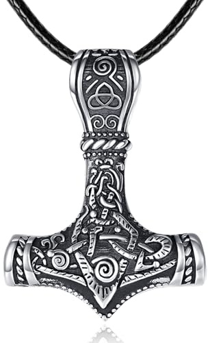 ADMETUS Tors hammare kedja hänge silver 925 Mjölnir halsband viking smycken gåvor för män män med 3,0 mm 22 tum + 2 tum Rolo-läderband kedjor, 30*22.5 mm/1.18*0.89 inch, 24 inches, Sterlingsilver