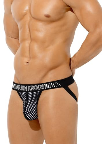 Arjen Kroos Jockstrap män string tanga nät sportunderkläder mesh andas kalsonger sport underkläder, A1-svart, XXL