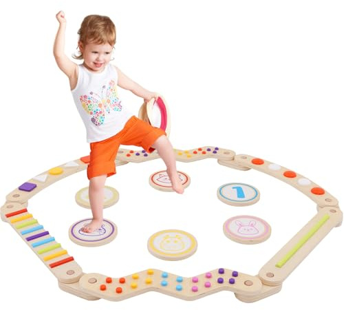 EULEUY Poutre d'Équilibre en Bois pour Tout-Petits, Module Motricité Bébé, Planche d'Équilibre Extérieure pour Enfants, Parcours Motricité Enfant, Jeu Extérieur Enfant 3-8 Ans