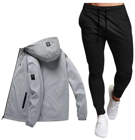 Combinaison de sport hivernale pour homme - Veste et pantalon - Col montant - Capuche imprimée - Ensemble décontracté de deux pièces - Veste Brigg - Taille 50, gris, XL