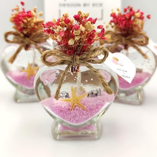 Set di 30 candele in vetro a forma di cuore, con adesivo personalizzato per invitati in bomboniere nuziali, baby shower, candele in gel per bomboniere nuziali (gel bianco sabbia rosa, set da 30)