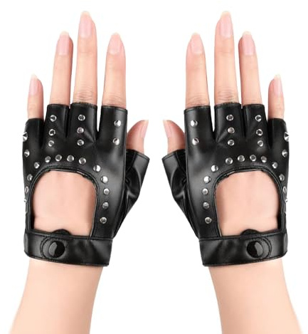 1 Paire Gants Cuir Sans Doigts Rivets Punk Mitaines Noir Cosplay Homme | Halloween, gothiques, fancy dress, hip hop, evider, accessoire, unisexe, style, motard, festival, brigade, rock