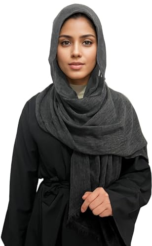 MiaoChioce Unisex Cotton Linen Scarf for Women & Men – Lightweight Wrinkle Texture, Vintage Dyed Oversized Scarf Neck Wrap, Headscarf & Travel Shawl (Black)