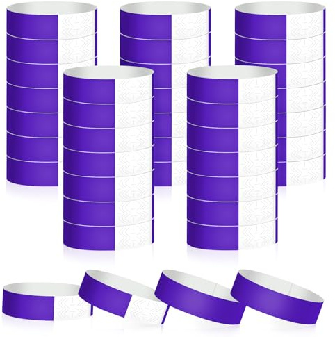 400 Pulseras de Papel Impermeables, Pulseras para Eventos con Etiquetas Personalizables, Brazaletes de Control Reutilizables para Fiestas, Festivales, Clubes y Conciertos (Morado)