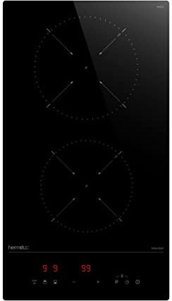 Hermitlux - Placa de inducción con 2 luces de 30 cm empotrable, 3500 W Boost, calefacción de baja potencia continua, 9 niveles, temporizador, apagado automático, bloqueo infantil, detección de