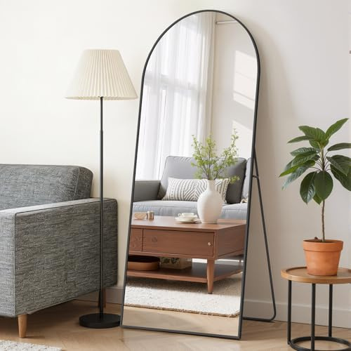 Mirror Full Length 64x21 Full Body Floor Mirror with Stand, Shatterproof Glass, Aluminum Alloy Frame, Free Standing Wall Mounted or Leaning Arched Mirrors for Bedroom Living Room Entryway