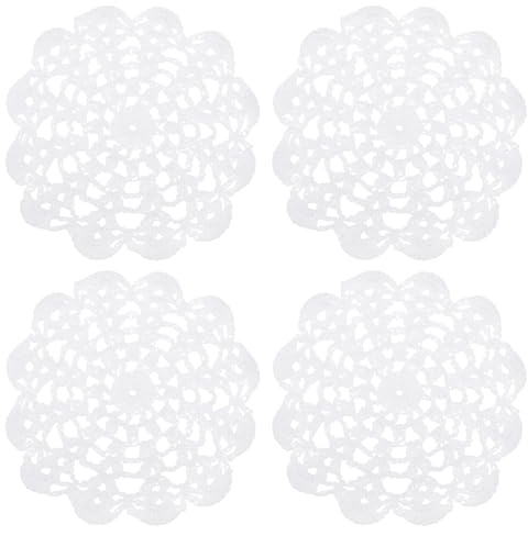 sourcing map 4 tapetes de algodón de ganchillo, tapetes de encaje de 5.5 pulgadas para mesas, manteles individuales de encaje hechos a mano, tapetes redondos para vasos, manualidades, cocina, comedor