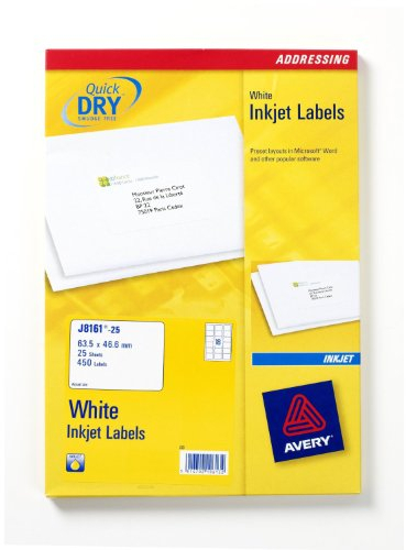 AVERY Zweckform schnelltrocknende Adressetiketten für Tintenstrahldrucker 18 pro Blatt 63,5 x 46,6 mm 450 Etiketten weiß