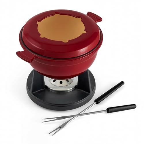 Swissmar Lucerne 10-Piece Cast Iron Fondue Set - Ideal for Melting Cheese, Chocolate, & More - Perfect for Kitchen Collection & Wedding Gift Giving - 2 Liter / 2 Quart - Red