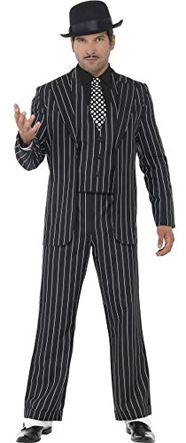 Smiffys Klassischer Gangsterboss Kostüm, mit Jacke, Schlips, Weste mit Mock Hemd und Hose Halloween