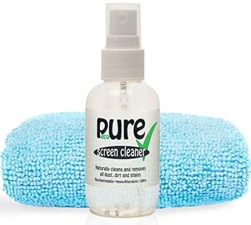 SCREEN CLEANER KIT By Ecopure - (60ml) contains only premium Eco-Friendly, Hypo Allergenic ingredients. Naturally removes all dust, dirt, marks and stains. Leaves screens gleaming clean.