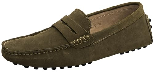 Jamron Män Mocka Läder Penny Loafers Mockasin Tofflor Brun EU47