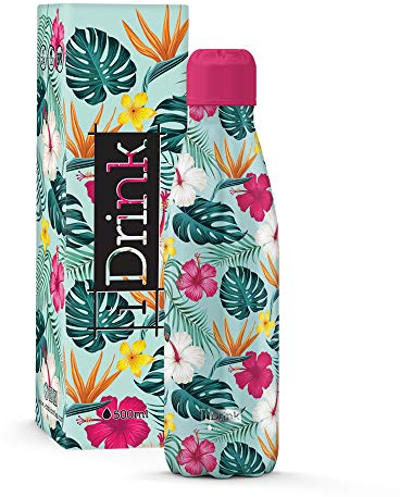 Bouteille thermique en acier à double paroi I-Drink 350/500/750/1000 ml, Décorée (350 ML, Tropical)