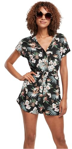 Urban Classics Damen Ladies Short Viscose Belt Jumpsuit T-Shirt, Black Tropical, XL