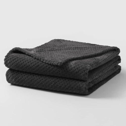 Bear & Panda Waffle Flannel Fleece Mink Throw - Sofa/Bedspread/travel Blankets – Honeycomb Super Soft, light-weighted, Warm, Cosy Large Size Single, Double, King - Charcoal, King (200 x 240cm)