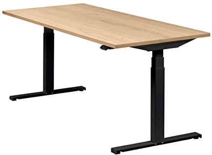 boho office® Höhenverstellbarer Schreibtisch 180 x 80 cm - Elektrisch, Made in Denmark, 2 Motoren, 3-Fach Teleskop, Appsteuerung - Easydesk Schwarz inkl. Tischplatte in Wildeiche furniert