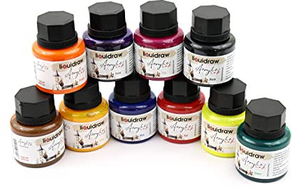 Liquidraw Acrylic Inks for Artists Set of 10 Ink Set 35ml Professional for Painting, Drawing, Paints, Art, Brushes
