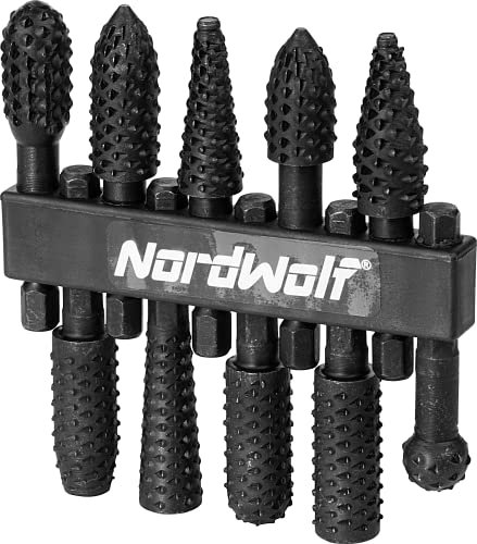 NordWolf 10-Piece Rotary Burr Wood Carving Rasp Files Set, with 1/4 Hex Shank for Wood & Rubber Deburring, Shaping and Grooving