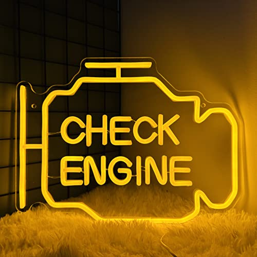 Check Engine Light Neon Sign for Man Cave Decor, LED Garage Wall Art, Funny Gifts for Dad & Car Guys, Man Cave Auto Repair Shop Mechanics Workshop Sign, USB Powered(15.7x11.8in,Yellow)
