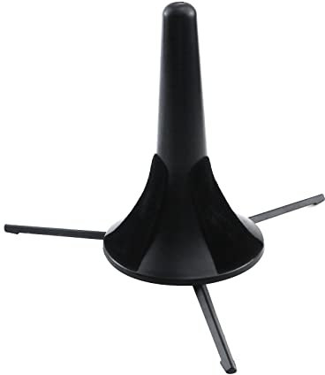 HEVSTIL Tragbarer Trompetenständer, 3 Beine, Metallständer und Halterung, kompakter Trompetenhalter mit selbstverstauendem Klammerfach und schützenden Filzpolstern für Trompete, Schwarz