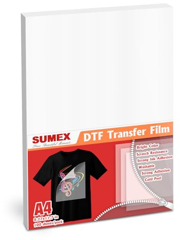 Sumex DTF Lot de 100 feuilles de film de transfert thermique double face Transparent Format A4
