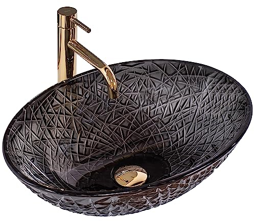 Rea Aufsatzwaschbecken FROST BLACK Waschtisch Handwaschbecken Waschschale Waschbecken für Badezimmer aus Glas 510 x 355 x 150 mm (Schwarz)